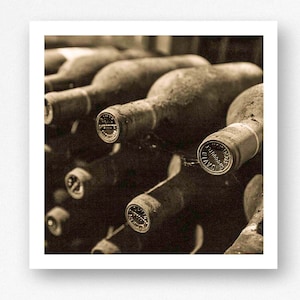 Wine Print - 5x5 Square French Wine Bottles in Cellar Winery Photograph, Dining Room or Kitchen Prints for Wine Lovers Decor