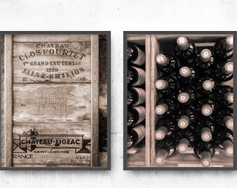 Wine Prints for Kitchen Decor, Wine Art for Dining Room Wall Art, Warm Brown Rustic