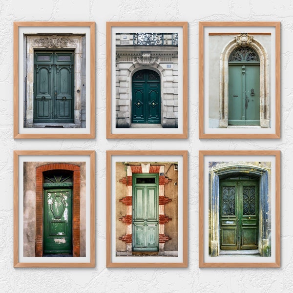 France Doors Photo Prints Set of 6, Green Art  Door Prints, Door Photographs Entryway Decor Set, French Style Home Decor