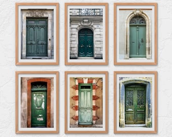 France Doors Photo Prints Set of 6, Green Art  Door Prints, Door Photographs Entryway Decor Set, French Style Home Decor