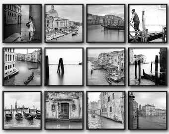 Venice Photography Print Set: Black and White Italian Gallery Wall Art