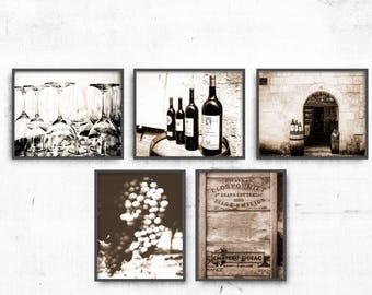 Wine Art Print Set, Unframed Wine Prints for Kitchen Decor or Dining Room Wall Art, Wine Wall Prints Set of 5