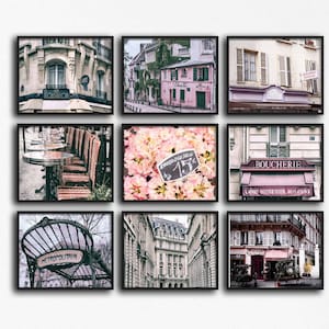 Parisian Whispers - Set of 9 Paris Photography Prints in Pink and Beige, Paris Gallery Wall Photography Prints
