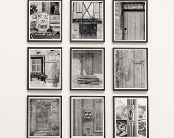 Rustic French Elegance - Set of 9 Black & White French Detail Photography Prints, French Country Decor Gallery Wall Art