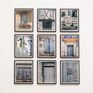 French Blue Door and Window Print Set – Rustic Unframed Travel Photography Wall Art