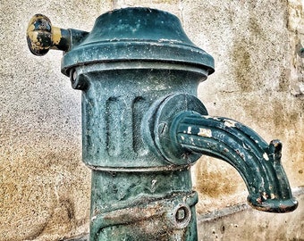 Teal Bathroom Art Farmhouse Decor Photography Prints, French Water Pump