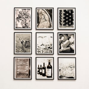 Küche Wanddeko Weingut Fotografie Drucke in Schwarz & Weiß, Wand kunstdrucke für Wein Galerie Wand-Set von 9