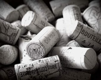 Wine Wall Art Print – Corks Black and White Photography for Kitchen or Bar