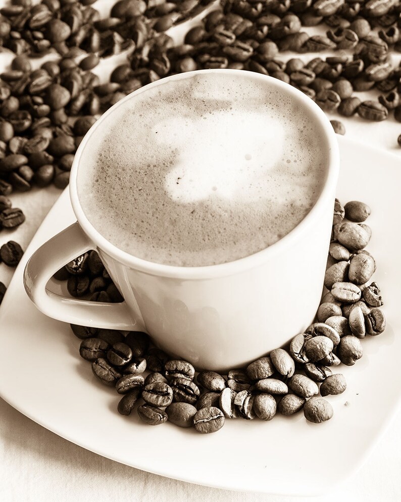 Coffee Photography Prints in Sepia Cream /& Brown Wall Art Prints Coffee Bar Kitchen Wall Decor