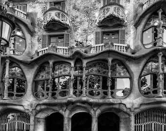 Barcelona Art Print, Window Print, Black and White Photography, Gaudi Print Wall Art, Casa Batllo Picture, Spain Decor, Architectural Print