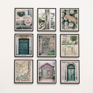 Paris Versailles and French Country Decor Print Set, Pale Green Cottagecore Gallery Wall Art Prints France Set of 9
