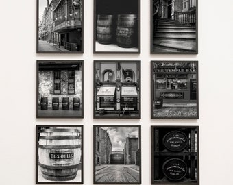 Irish Pub Wall Art Set: Dublin Whiskey & Guinness Prints (Set of 9)