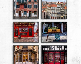 Europe Cities Photo Set Wall Art Prints, Gallery Wall Set - Venice, Dublin, Porto, London, Paris, York - Colour or Black & White