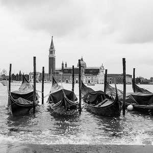 Venice Gondola Photography Print in Black and White | Italian Travel Wall Art for Bedroom, Office or European Home Decor