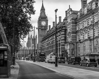 Big Ben Photo, London Photography, Black and White Art, Westminster Print, BW England Photograph, British City Picture, cityscape wall art