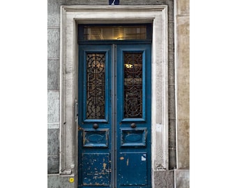 Paris Wall Art Prints, Navy Blue Door Photography Prints, Travel Wall Decor for Living Room or Office