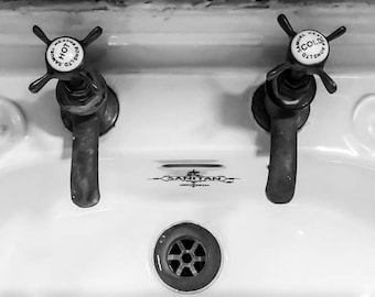 Bathroom Wall Decor - Hot and Cold Taps Black & White Photography Prints, Bathroom or Laundry Room Wall Art Prints