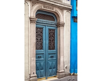 Montmartre Paris Decor Blue Door Photography Prints for Living Room Wall Art