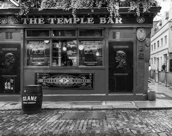 Temple Bar Dublin Travel Decor Print, Black & White Ireland photography for Irish Wall Art