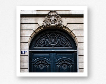 Paris Photography - Door Print, Blue 5x5 Square French Wall Art, Dark Blue Photograph