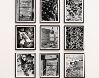 Kitchen Wall Decor Winery Photography Prints in Black & White, Wall Art Prints for Wine Gallery Wall Set