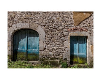 French Rustic Barn Photography Prints in Southwest France, Blue Green Photograph European Wall Art, French Country Decor Photo