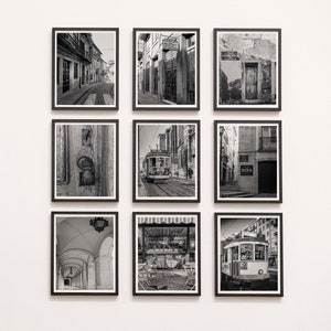 Portugal Black and White Photo Set Lisbon Street Tram Prints Portuguese Architecture Fine Art Travel Wall Decor Unframed European Gallery