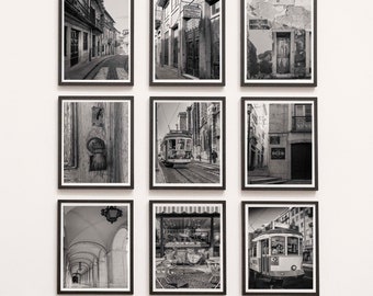 Portugal Photography - Set of 9 Black & White Art Prints, Europe Cities Lisbon and Porto