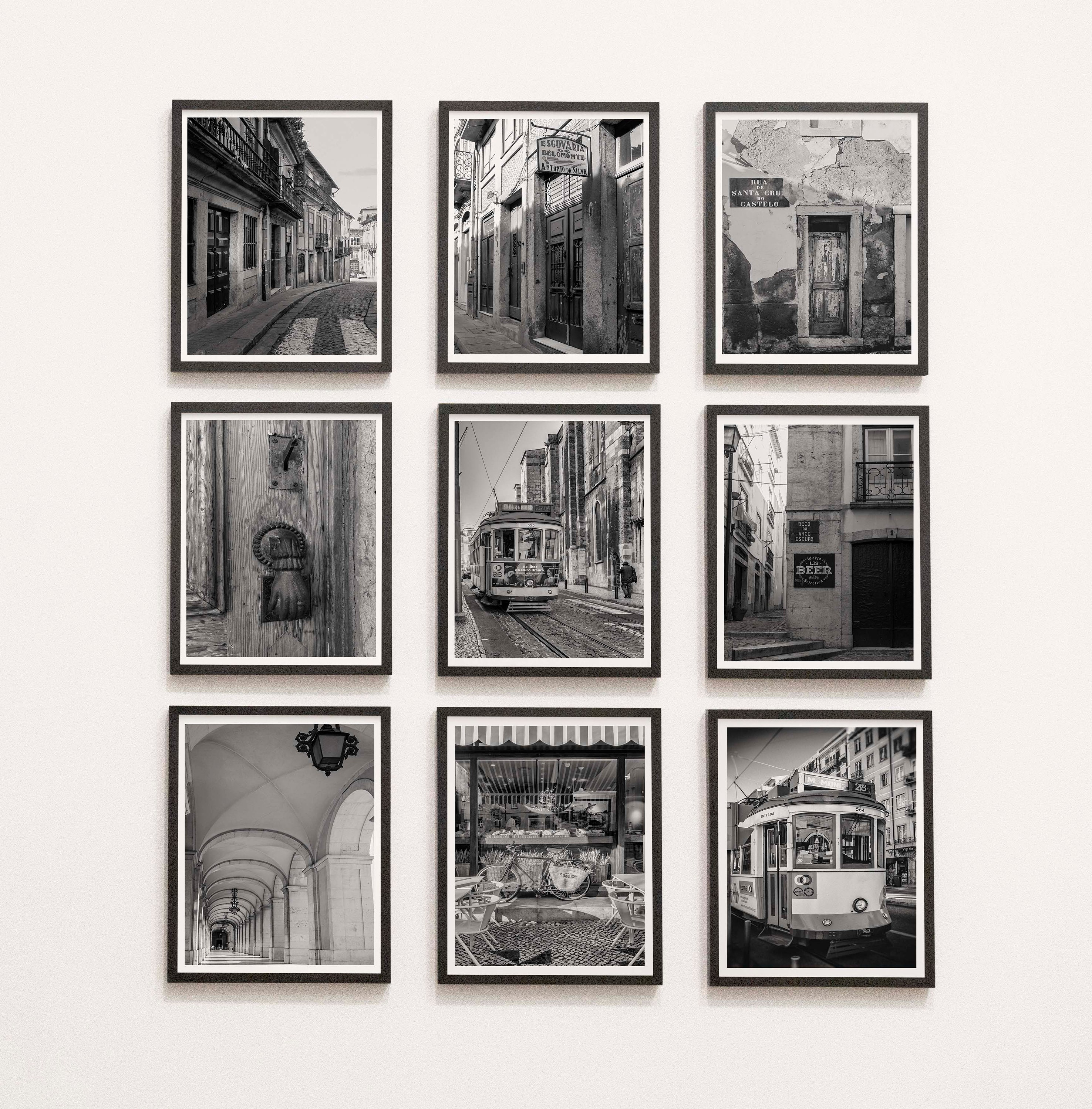 Portugal Black and White Photo Set Lisbon Street Tram Prints Portuguese Architecture Fine Art Travel Wall Decor Unframed European Gallery