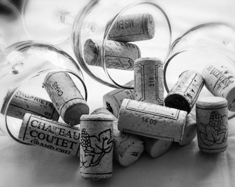 Wine Corks Photography Print: Sepia or Black and White Kitchen Art