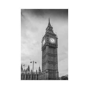 Black and White Big Ben Photography Print – London Architecture Wall Art – Iconic UK Landmark Home or Office Decor