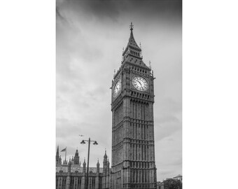 Majestic Big Ben - London's Iconic Clock Tower Photo Print, London Black & White Photography Prints for Office or Living Room Wall Decor