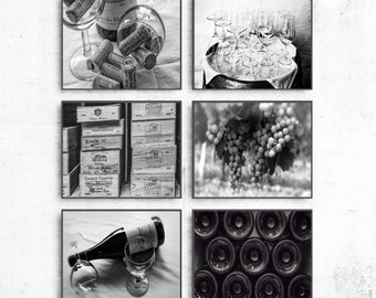 Fotoafdrukken Franse wijnmakerij: zwart-wit keukenbardecor, set van 6 inch