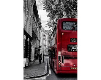 London's Red Bus - A Touch of Color in the City Photo Print, London Photography Prints, Red Double Decker Bus Wall Art Prints, Travel Decor