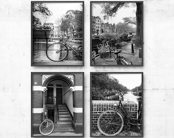 Amsterdam Bikes Set of Four Wall Art Prints, Amsterdam Bicycles Gallery Wall Photography Prints Set