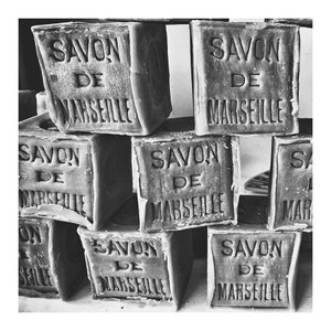 Savon de Marseille vintage soap wall art print, rustic French market photography available in colour or black and white