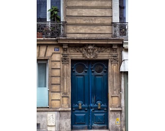 Paris Wall Art Prints, Navy Blue Door Photography Prints, Travel Wall Decor for Living Room or Office