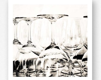 Wine Print - 5x5 Square Wine Glasses Sepia Photograph, Kitchen Prints for Wine Lovers Decor