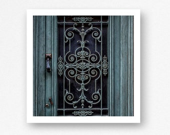 Paris Print - Door Photography Prints, 5x5" Square Teal Green Home Decor for Gallery Wall Art