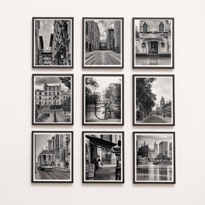 Europe Cities Photography Prints Set of 9 Black & White Wall Art Prints London Paris Amsterdam Brussels Dublin Venice Barcelona Lisbon image 1