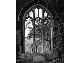 Whispers of the Past: Gothic Window Arch Photography Print, London Church St Dunstan in the East, London Photography in Black and White