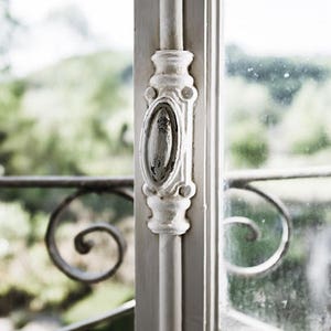 Elegant French Window Lock Print in Soft Colour – Romantic Shabby Chic Wall Art for Cottagecore or Rustic Farmhouse Interior Styling