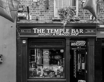 Temple Bar Dublin Travel Decor, Ireland photography, Irish Wall Art, Black and White Art City Print