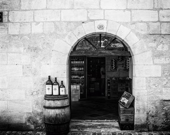 Wine Decor Photography Print, St Emilion Wine Art in Black & White or Color for Rustic Wall Art