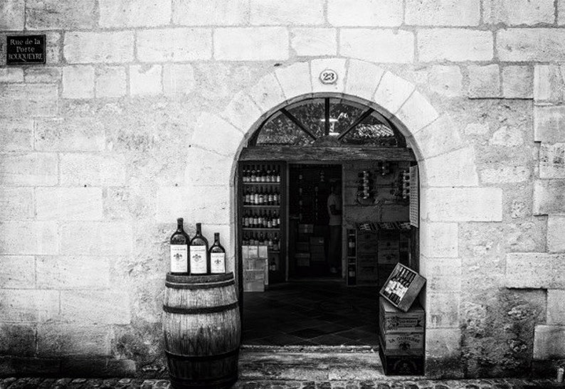 Wine Decor Photography Print, St Emilion Wine Art in Black & White or Color for Rustic Wall Art image 1