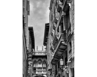 Carrer del Bisbe Barcelona Photography Prints, Gothic Wall Art Print in Black and White