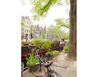 Amsterdam Print Travel Decor Bicycle Photograph Print, Amsterdam Canal Photo for Living Room Art or Apartment Decor