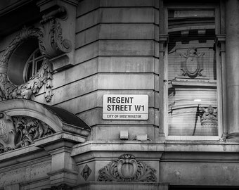 Regent Street Signage - London's Iconic Landmark Black & White Photo Print, London Photography in Black and White