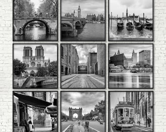 5x5" Europe Cities Photography Prints Set - Black & White Gallery Wall Art Set