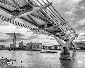 Millennium Bridge London Photography in Black and White, Fine Art Print British Architecture